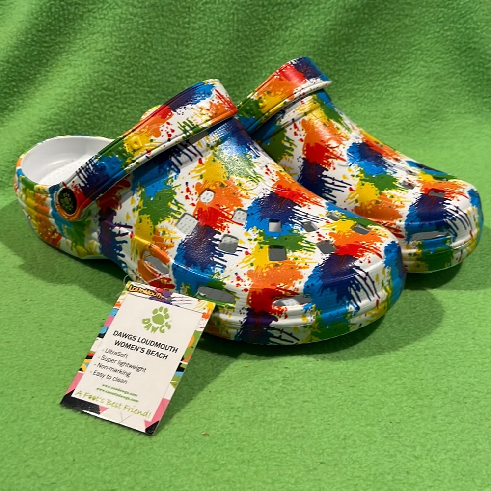 DAWGS Loudmouth Women’s Beach Clogs Drop Cloth Pattern Size 11 NWT